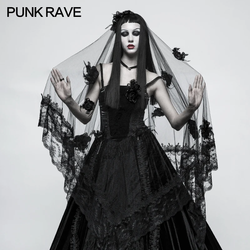 

Punk Rave Gothic Flowers Diaphanous Gorgeous Black Lace Veil Victorian Scarf Fashion S224