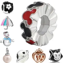 Alta calidad lindo gato negro esmalte muñeco de nieve paraguas cuentas dijes Fit Original Pandora pulseras collares para mujeres que hacen regalos(China)