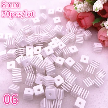 

30 pcs/lot 8 mm square resin beads accessories for children's handmade department resin striped beads for jewelry Findings #06
