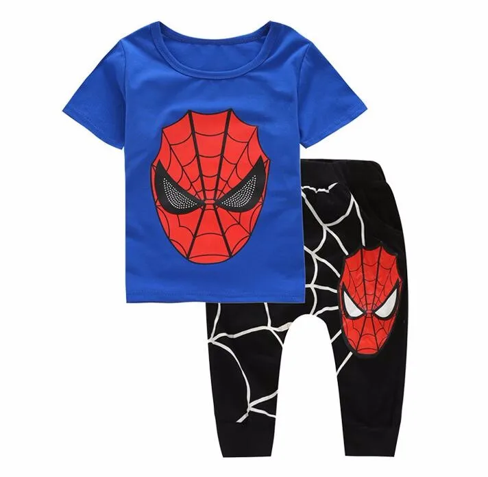 Летние комплекты одежды с человеком-пауком для маленьких мальчиков спортивный костюм Рождественская Одежда для мальчиков осенне-зимняя одежда для костюмированной вечеринки с человеком-пауком - Цвет: blue
