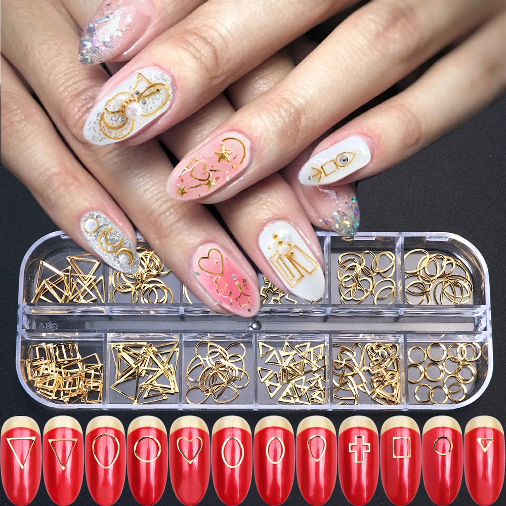 

1Box 3D Gold Sparkles Metal Nail Art Decorations Cross Heart Waterdrop Mixed Design Nail Charms Rhinestones Accessories TR753
