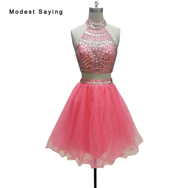 high neck homecoming dresses short