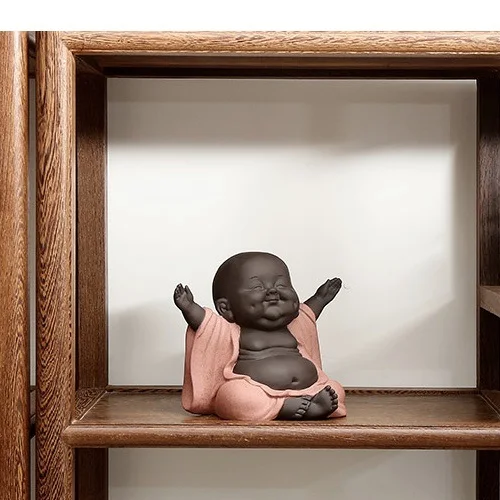 Lifelike Purple Clay Buddha Maitreya Miniature Desktop Ceramics Smile Buddha Figure Buddhism Ornament Home Decor Accessories