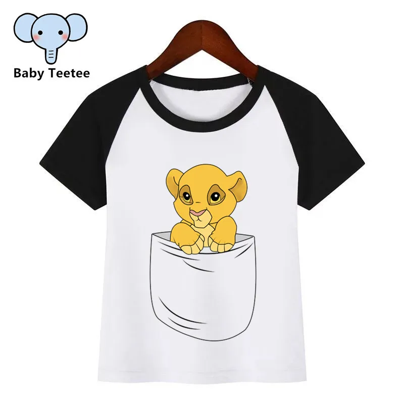 Детские летние топы для мальчиков и девочек; футболка с милым принтом «Король Лев Simba»; детская забавная одежда с короткими рукавами для малышей