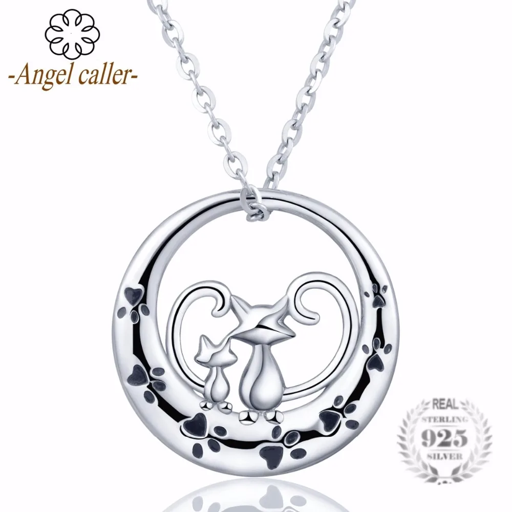 

Angel Caller 925 Sterling Silver Cute Little Fox Pendant Circle Love Couples Necklace Romantic Silver Jewelry For Boys and girls