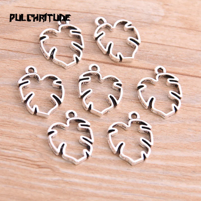 

PULCHRITUDE 20PCS 14*19mm New Product Antique Silver Hollow Out Leaf Charms Plant Pendant Jewelry Metal Alloy Jewelry Marking