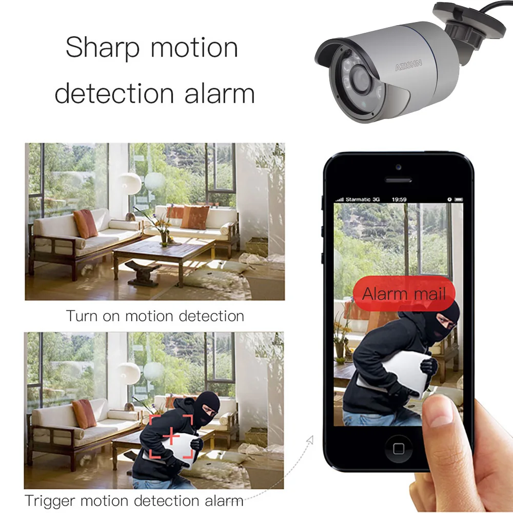 IP камера AZISHN H.265 1080P 2.0MP SONY IMX323 Sensor 6 шт. водонепроницаемая ссtv ONVIF P2P с датчиком