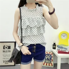 New 2016 Multi-colors Blouse Shirts For Spring Summer Style Flounce Tiered Tops Round Neck Sleeveless Shirt Free Shipping #15