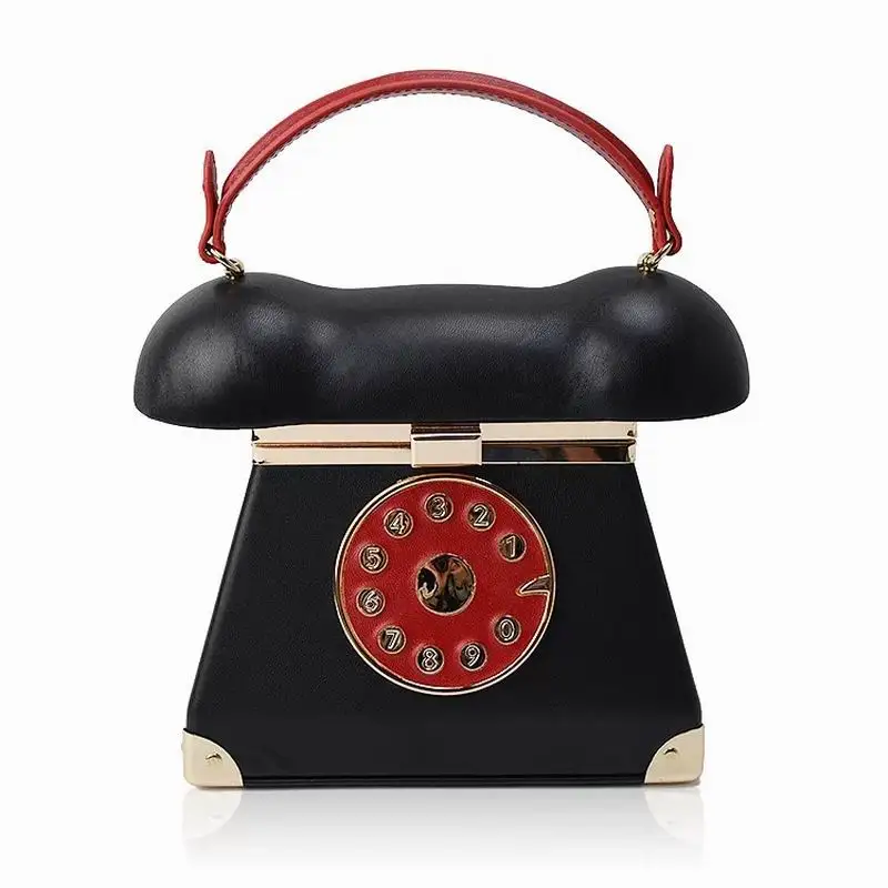 

Funny Personality Bag Phone Styling Black & Red PU Leather Ladies Casual Totes Purses Women's Clutch Bag Flap Evening Bags