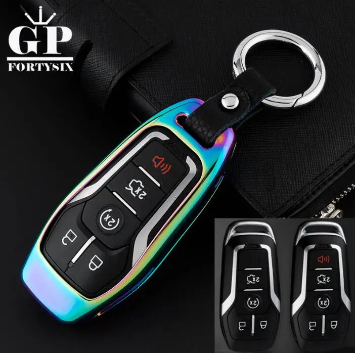Gpfortysix цинковый сплав+ кожаный чехол для ключей брелок держатель для Ford aurus Lincoln Mustang 5 брелок для ключей с кнопками чехол для автомобиля - Название цвета: colorful