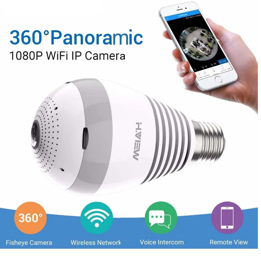 360 CCTV Camera 1080P IP Camera Wifi Bulb Panoramic Cameras 960P Camara IP Fisheye Video Surveillance Cameras