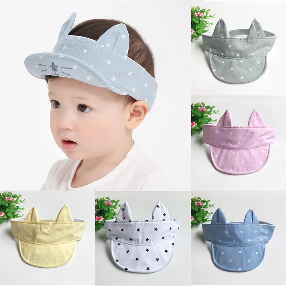 

Summer Baby Sun Hat Cute Cartoon Cat Kids Baseball Visor Cap Empty Top Infant Boy Girl Beanies Outdoor Snapback Soft Cap Sun Hat