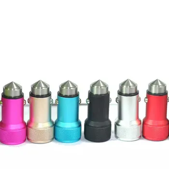 

1000pcs/lot *Universal 2.1A Dual USB Safety hammer Car Charger adapter For iphone ipad samsung LG HTC Aluminum Car Charger