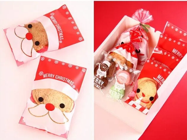 Красные белые рождественские украшения Санта Клаус сумка для печенья Макарон пакет для конфет упаковка для печенья Самоклеющиеся сумки