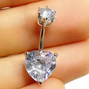 

925 sterling silver belly button cubic zircon heart shape navel rings piercing jewelry