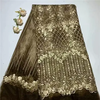 

New coming evening dress tulle material French net lace fabric with beads ZQN166(5yards/lot)