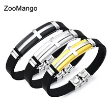 Zoomango крестик позолоченный Нержавеющая сталь браслеты с пряжкой ювелирные изделия черная силиконовая резина Браслеты для Для мужчин браслет-напульсник, высочайшего качества, OPH1251