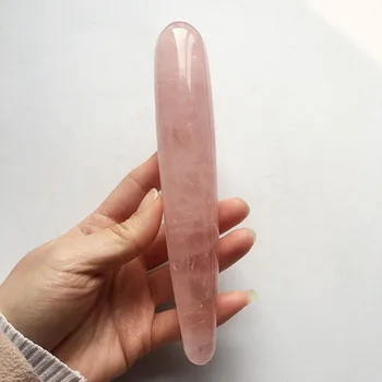 

Natural rock hand carved rose quartz crystal massager wand for healing MJP