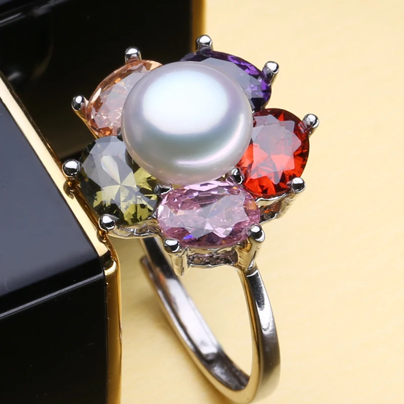 

MINTHA Natural Pearl Rings For Women Pearl Jewelry Bohemian Party Colorful Flower 925 Sterling Silver Female Ring