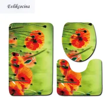Orange Bath Mat Promotion For Promotional On Free Shipping 3pcs Orange Flower Banyo Bathroom Carpet Toilet U Type Bath Mat Set Non Slip