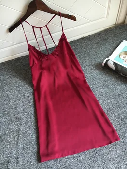 

Sexy Women Nightgown Dress Speepwear Ladies Satin Faux Silk Lace Robe Sleepshirt