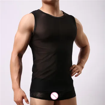

Howe Ray Underwear Men Undershirt Sleeveless Transparent Shirt Mesh Slimming Vest Male Singlet Sexy Inner Bodysuit Corset