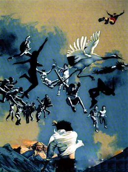 

Abstract handmade painting chinese painting people flying on oil canvas for living room decor and wallpaper