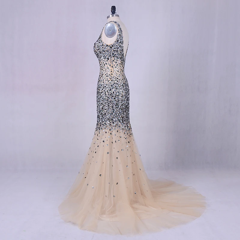 Роскошное вечернее платье Лори серебристо-серые кристаллы бисер Тюль Длинные платья для выпускного вечера сексуальные женские вечерние платья цвета шампанского