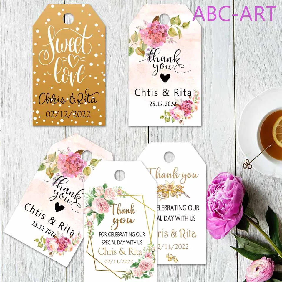 

120 PCS/Set Personalized Wedding Tags With Hole custom Rustic Favor tags with your text or logo Thank You Labels