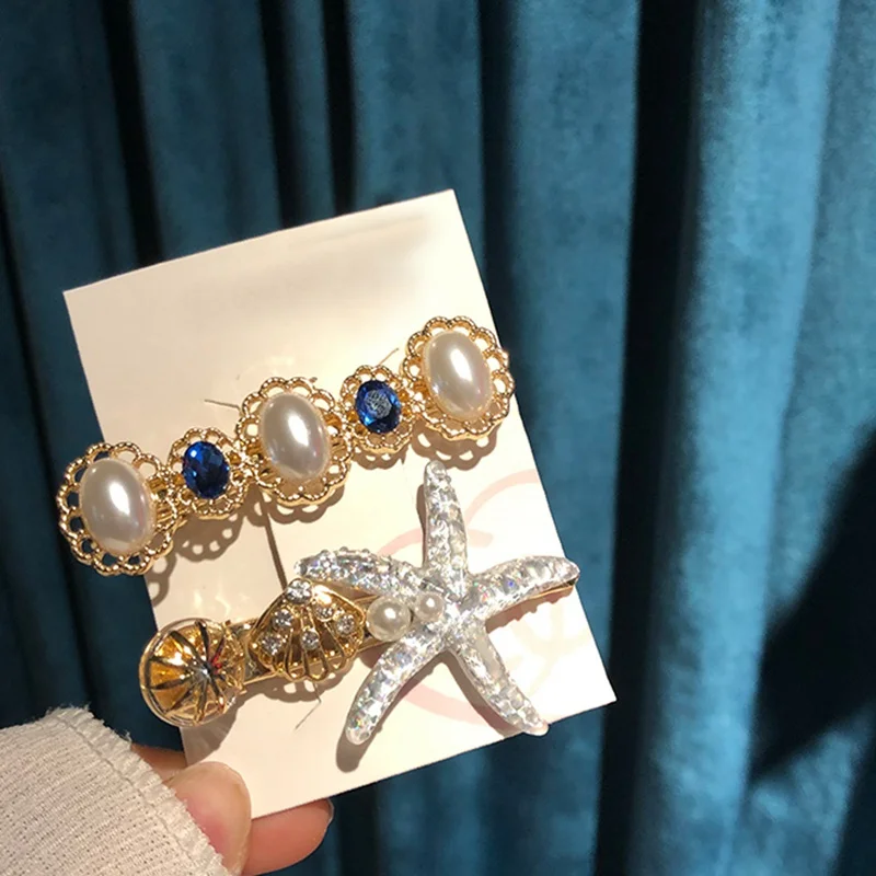 

MENGJIQIAO 2019 New Vintage Starfish Shell Elegant Simulated Pearl Hairpins Hair Fringe Clips For Women Fashion Jewelry Gifts