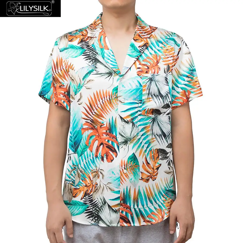 

LilySilk Shirt Men Silk Short Sleeve Natural Casual Hawaiian Button Down Soft Tropical Beach Style Clearance Sale Free Shipping