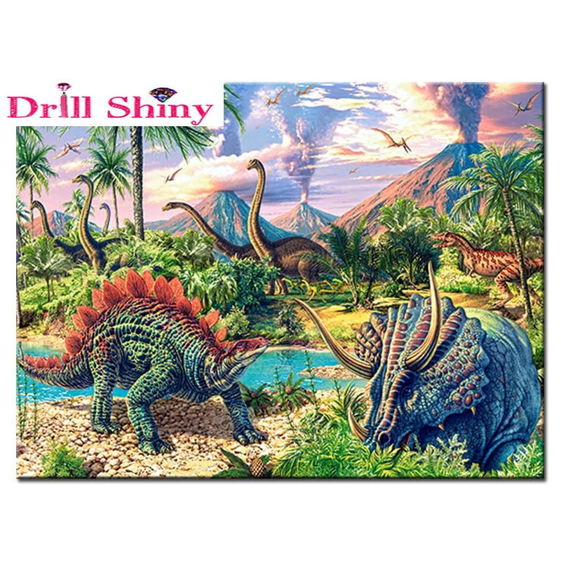 

5D DIY Full Square drill Painting Cross Stitch Cartoon dinosaur Rhinestone Embroidery Diamond Mosaic home decor gift