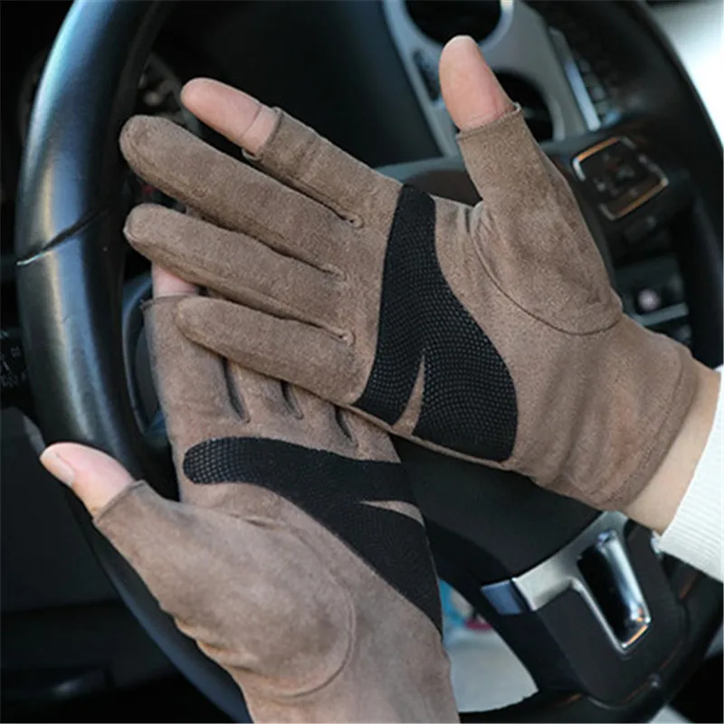 Imitation Suede Gloves Female Non-Slip Semi-Finger Man Gloves Fashion Unisex Exposed Two Fingers Driving Mittens SZ043