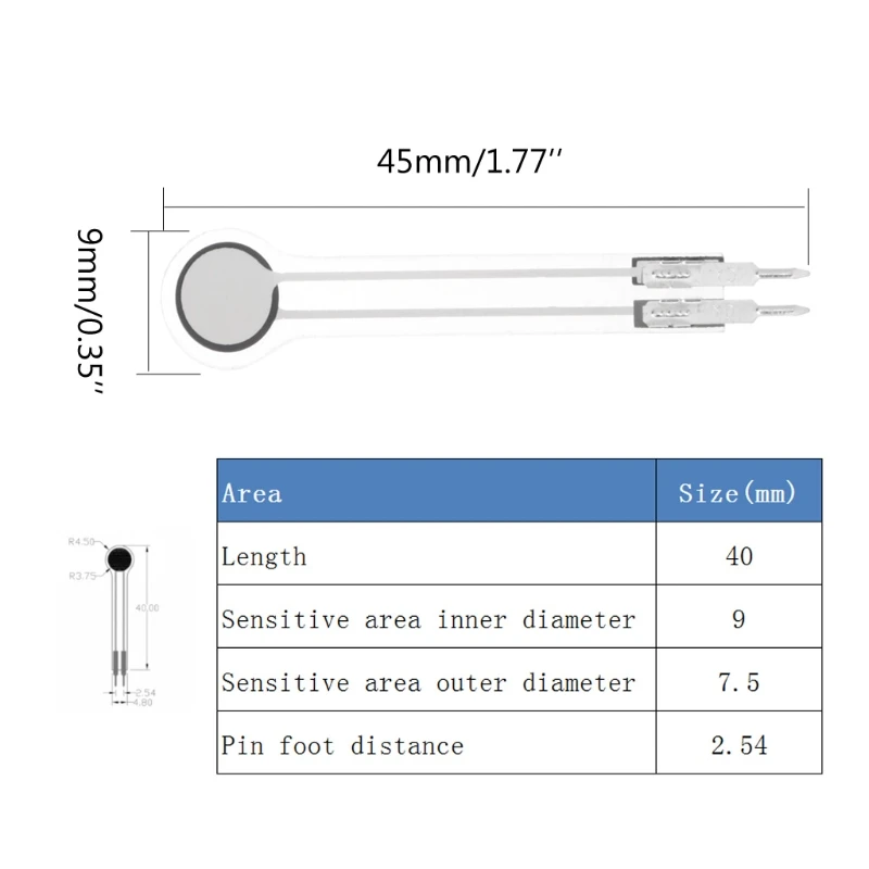 Force Sensitive Resistor Resistive Flexible Thin Film Force Sensing Resistor Diameter 0-10kg