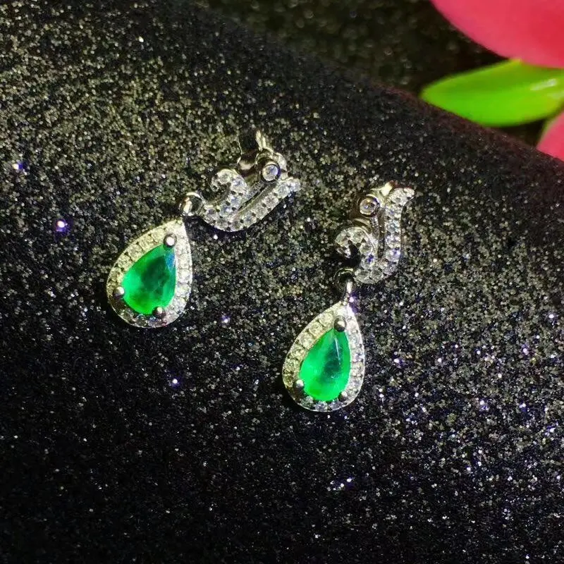 

SHILOVEM 925 sterling silver Natural Emerald drop earring water fine Jewelry women wedding women wholesale le040602agml