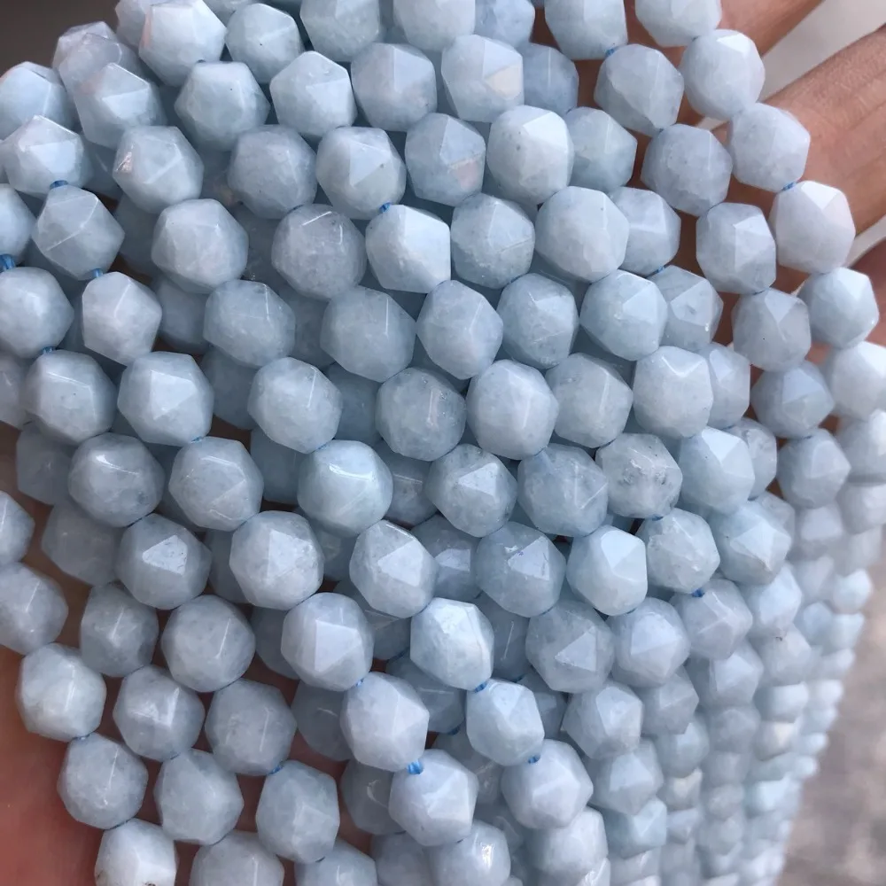 6mm 8mm Faceted Natural Aquamarines Stone Beads DIY Jewelry Making Accessories Big Angle Cut Loose Strand 15'' | Украшения и