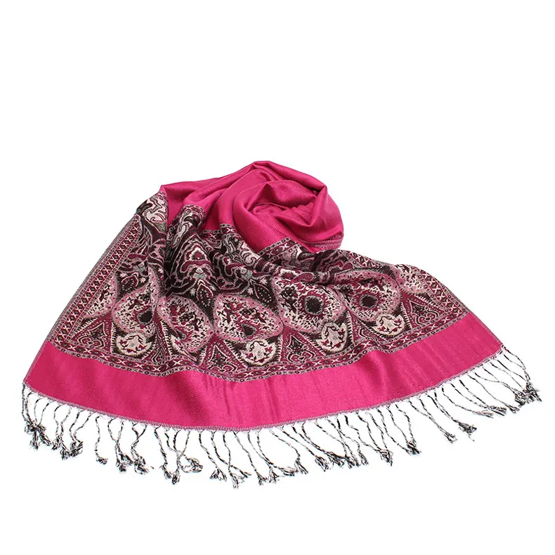 Пейсли Палантин из Индии зимний шарф бирюзовые шарфы из хлопка пашмины для женщин Echarpe большие этнические модные Шали Обертывания - Цвет: Hot Pink