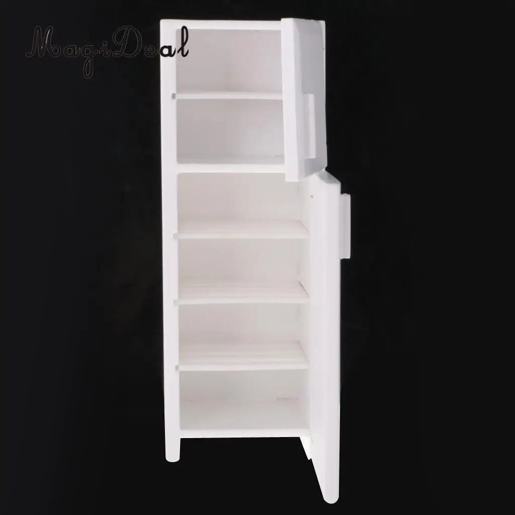 MagiDeal 1/12 Dollhouse Miniature Kitchen White Wooden Fridge Refrigerator Freezer for Dolls Bedroom Living Room Accs Kids Toy