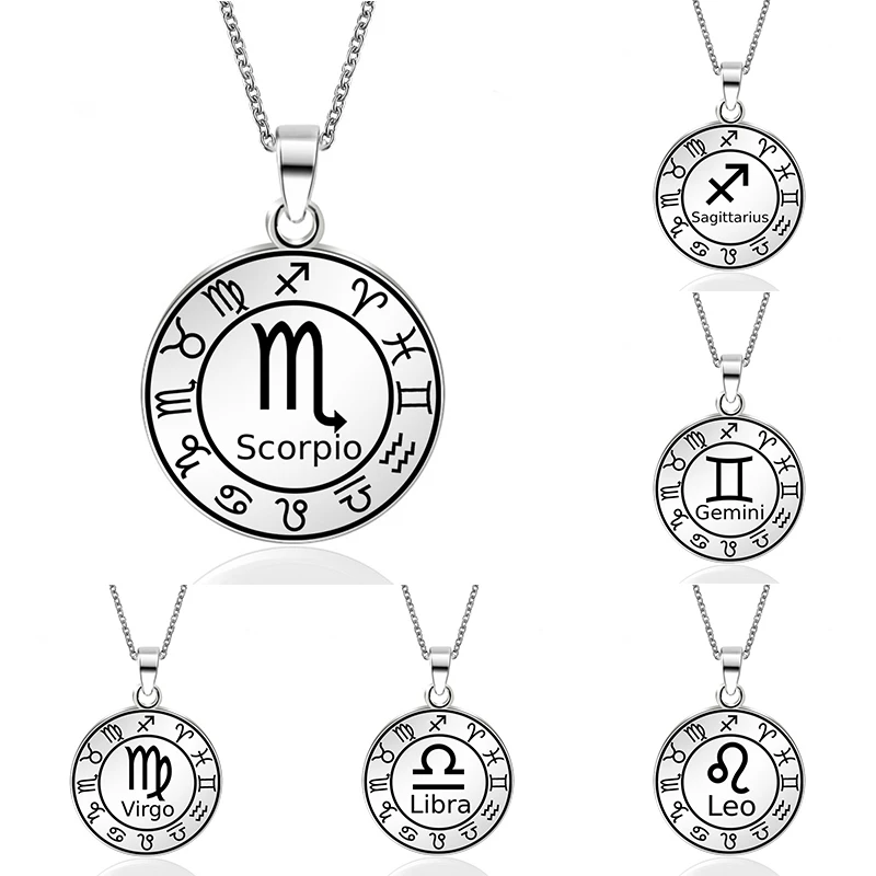 

Abaicer-Zodiac Black Twelve Constellations Pendant Stainless Steel Necklace Black Sigil Archangel Wicca