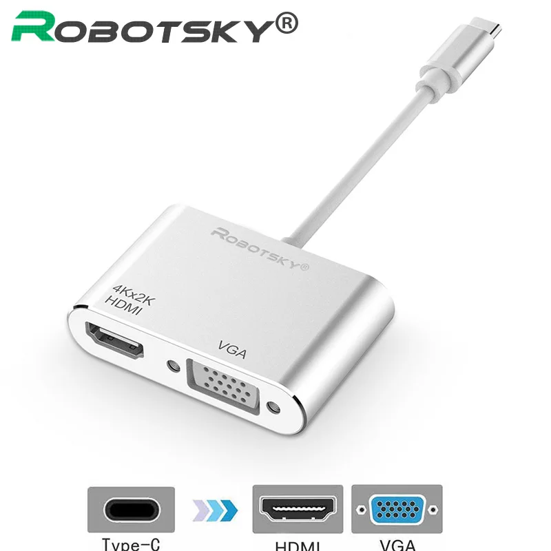 USB Type c to HDMI 4K 2K VGA USB C HDMI VGA Adapter for MacBook Pro