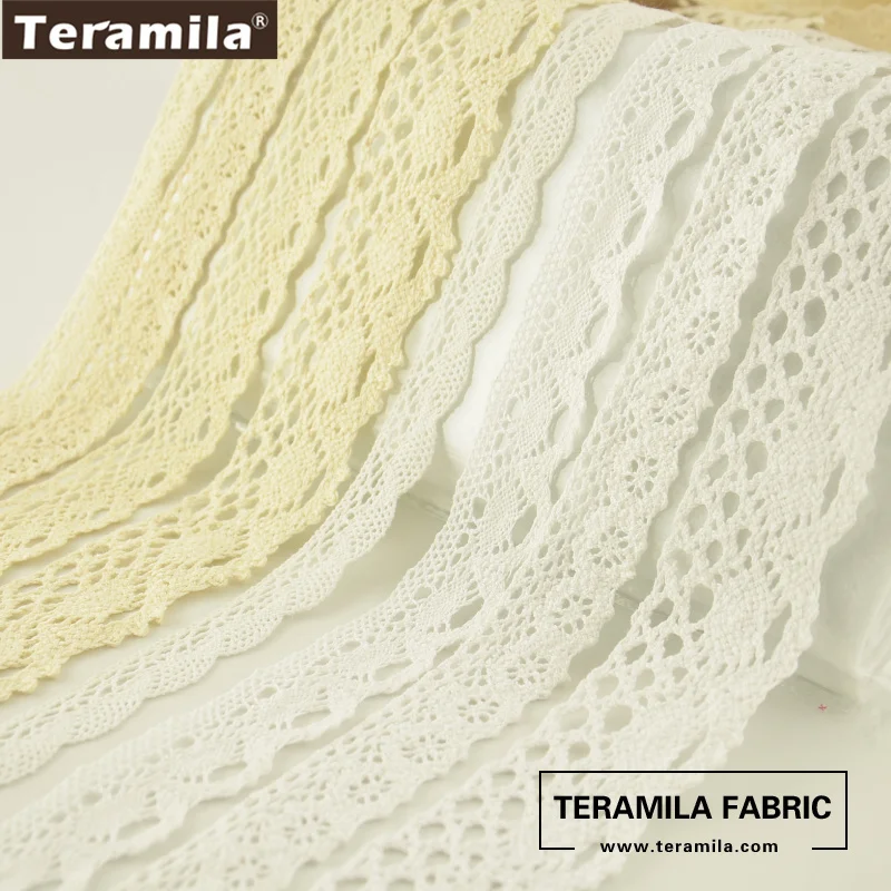 Teramila Cotton Lace Fabric White and Beige Color DIY Accessories Package Decoration Crafts Baby Clothing 2cm/2.5cm/3cm/4cm