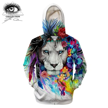 

King of the lion by Pixie cold Art 3D Zipper Hoodies Men Sweatshirts Brand Tracksuits Casual Streetwear Animal Hoodie ZOOTOP B