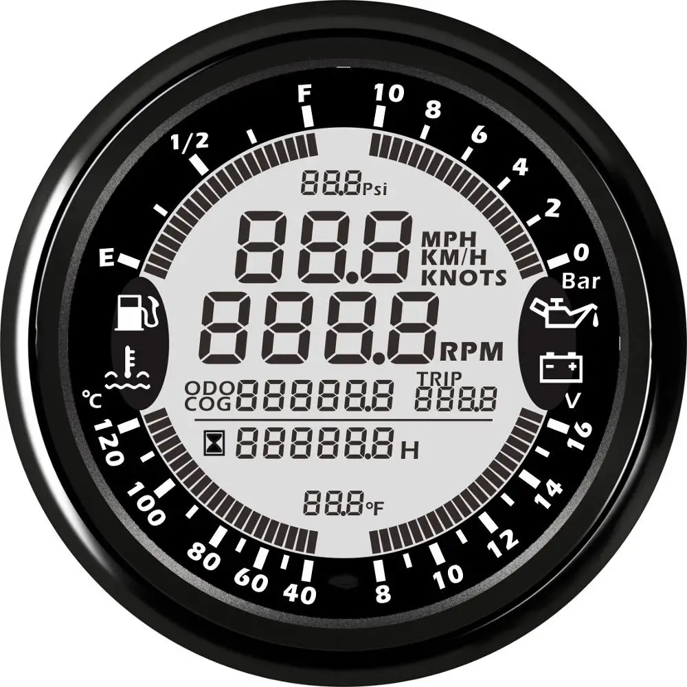 ELING Multi-functional Gauge Meter GPS Speedometer Tachometer Hour Water Temp Fuel Level Oil Pressure Voltmeter 12V 3-3//8 With Backlight