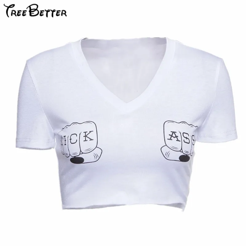 

Hands Letter Print Girl Power Shirt Cotton Women Crop Top 2019 Summer Harajuku Tee tops Causal Female T shirts