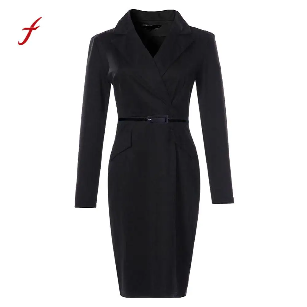 

2019 new arrival dress Women long sleeve V-neckline black elegant office lady Dress Slim soft touch dresses summer DropShipping