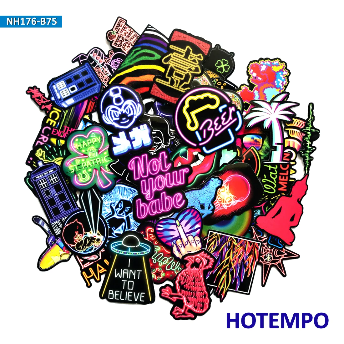 2019 الوافدين الجدد 75 قطعة اللون النيون ضوء بارد ملصقا المحمول للهاتف المحمول الأمتعة سكيت الدراجة حقيبة الجيتار ملصقات مصورة