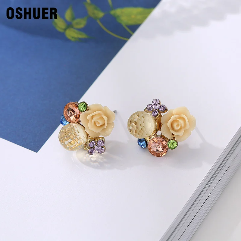 Серьги пусеты женские классические серьги золотого цвета с розой|fashion stud earrings|stud