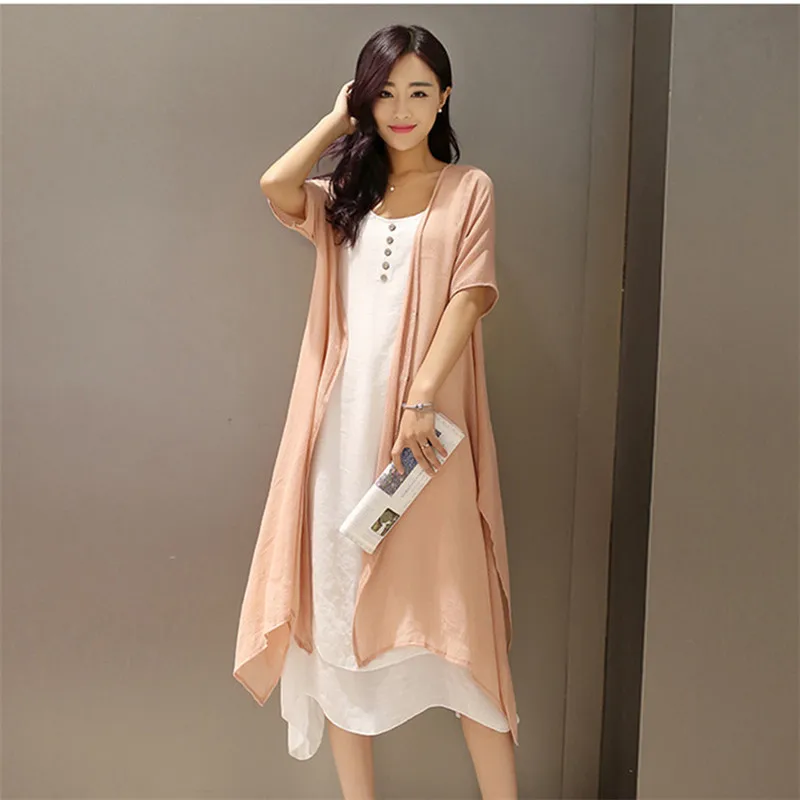 2019 summer women new retro two piece cotton suit dress