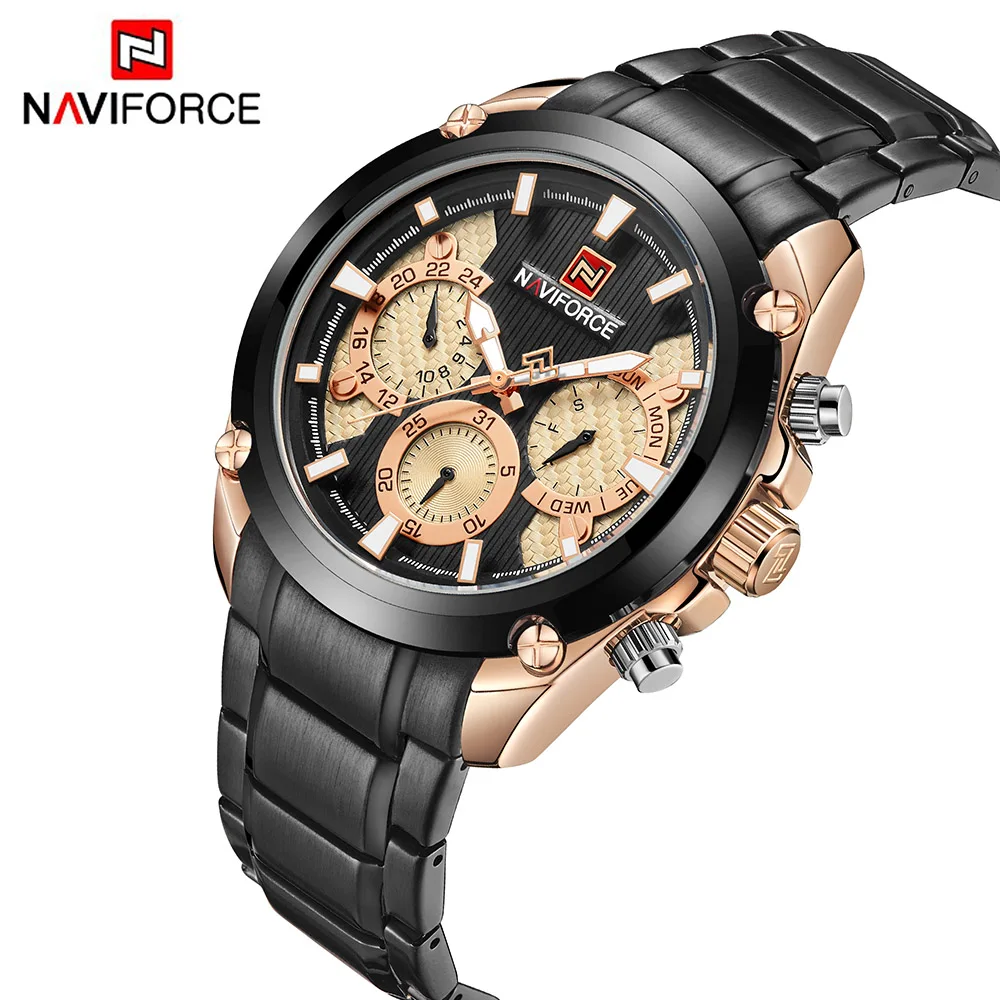 Beste NAVIFORCE Heren Horloges Top Brand Luxe Waterdichte Militaire Sport Horloge Volledige Rvs Heren Quartz Klok Mannelijke Relogios