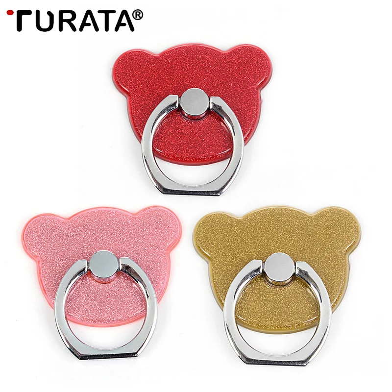 Turata 360 Degree Bling Little Bear Finger Ring Holder Mobile Phone Stand Holder Universal For Airpods iphone Samsung Huawei LG